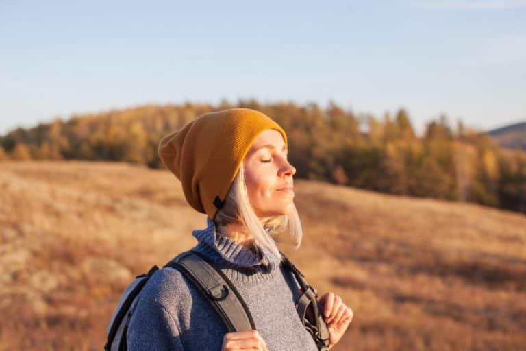 Middle,Aged,Woman,Hiking,And,Going,Camping,In,Nature.,Person